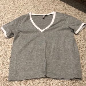 Gray v neck tee with white edging